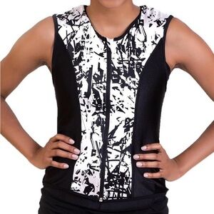 Challenge Weighted Workout Vest Black and White Abstract with Front Zip